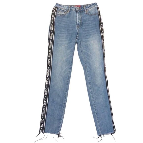 Guess medium wash logo tape high waisted skinny jeans size 24 - Picture 3 of 15
